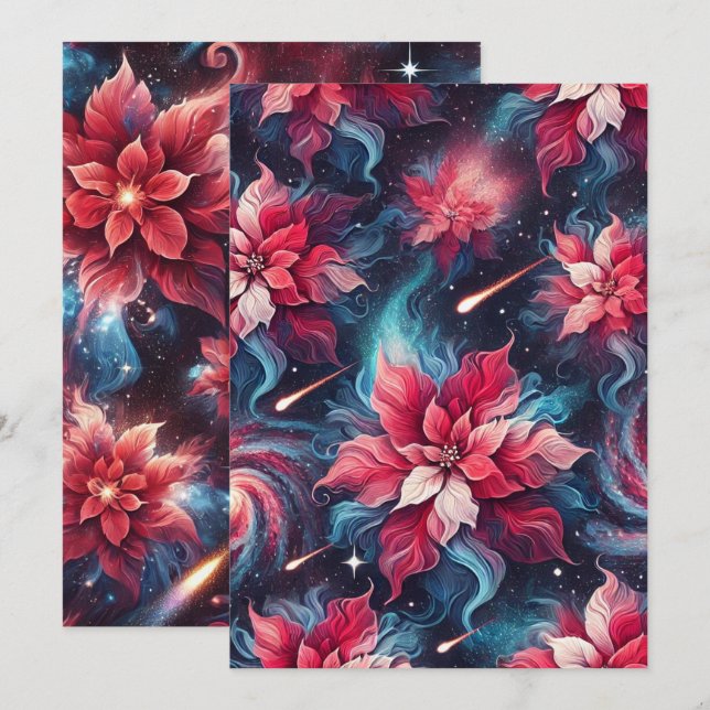 Utskrivbar Galaxy Poinsettia Mönster Papercraft Inbjudningar (Fram/baksida)
