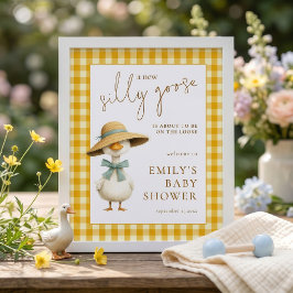 Utskrivbar gås gul gingham välkommen baby shower poster