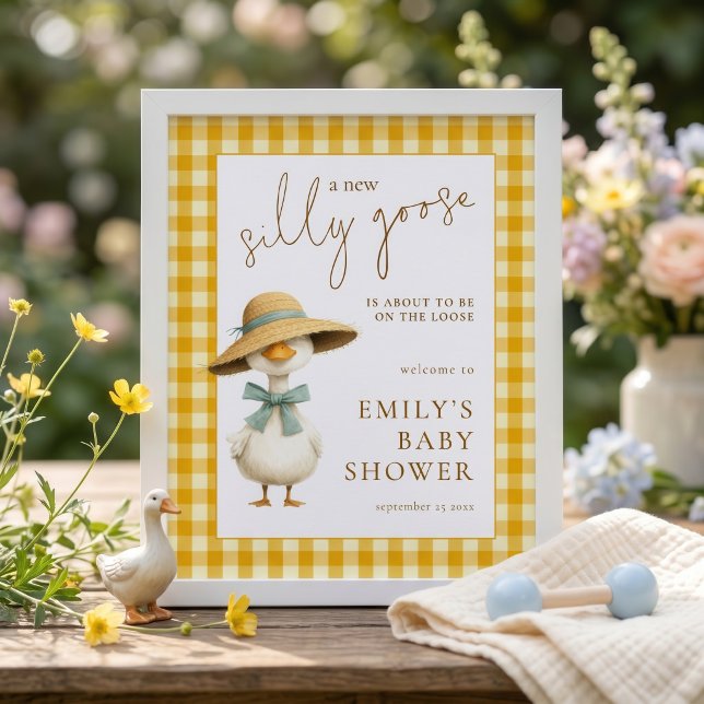 Utskrivbar gås gul gingham välkommen baby shower poster (Skapare uppladdad)