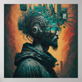 Utskrivbar hemlös man i modern elektronisk värld poster