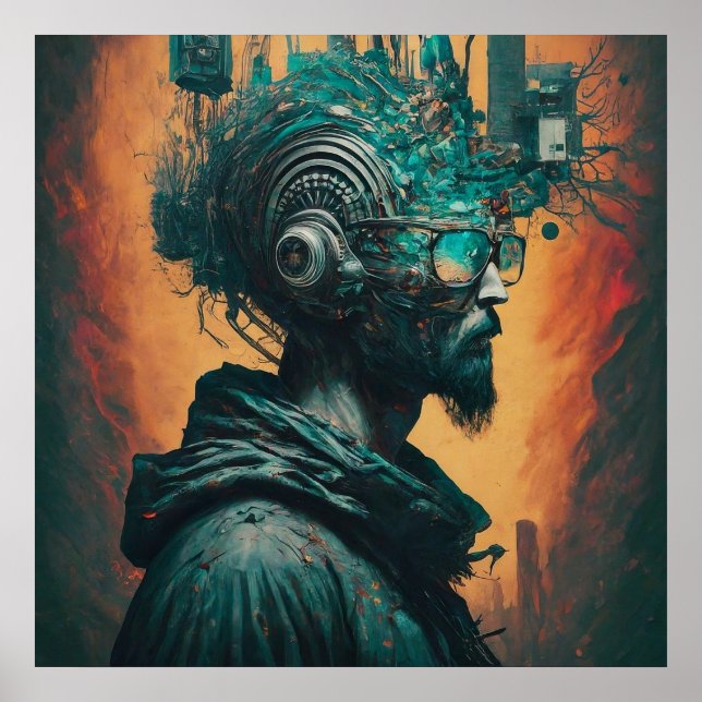 Utskrivbar hemlös man i modern elektronisk värld poster (Framsidan)