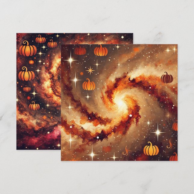 Utskrivbar höstGalaxy Pumpkin Spice Scrapbook Inbjudningar (Fram/baksida)