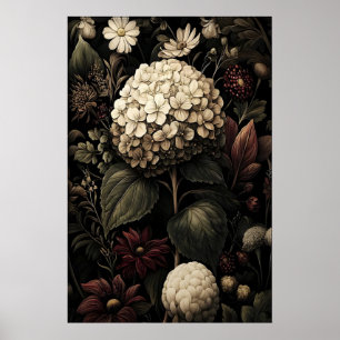 Utskrivbar Hydrangea Väggkonst, Antik Mörk Poster