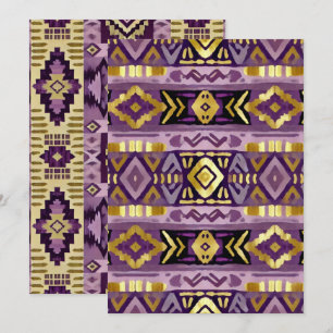 Utskrivbar Lila & Guld Boho Aztec Geo Mönster Inbjudningar
