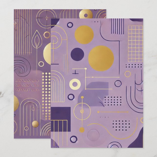 Utskrivbar Lila och Guld Scandinavian Mönster Inbjudningar (Fram/baksida)