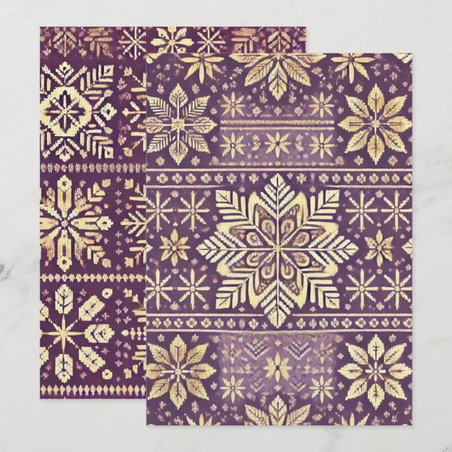 Utskrivbar Lila och Guld Scandinavian Winter Inbjudningar (Fram/baksida)