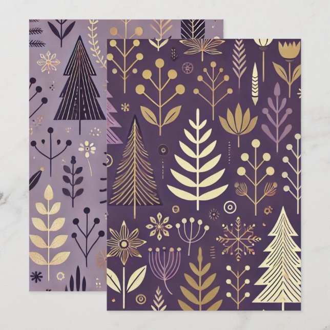 Utskrivbar Lila och skandinavisk Guld Inbjudningar (Fram/baksida)