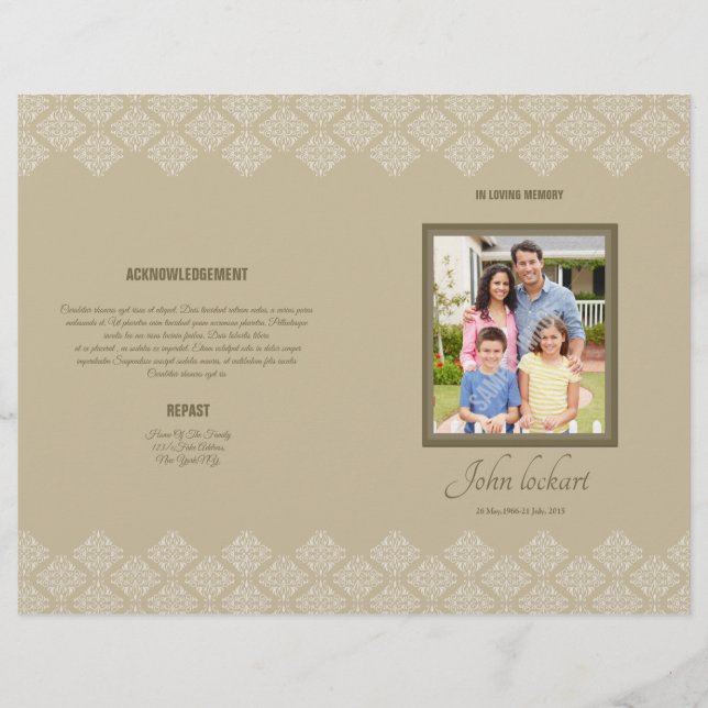 Utskrivbar mall för begravningsprogram reklamblad (Framsidan)