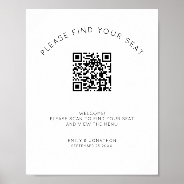 Utskrivbar QR-kod för sittplatsschema i svart och  Poster (Framsidan)