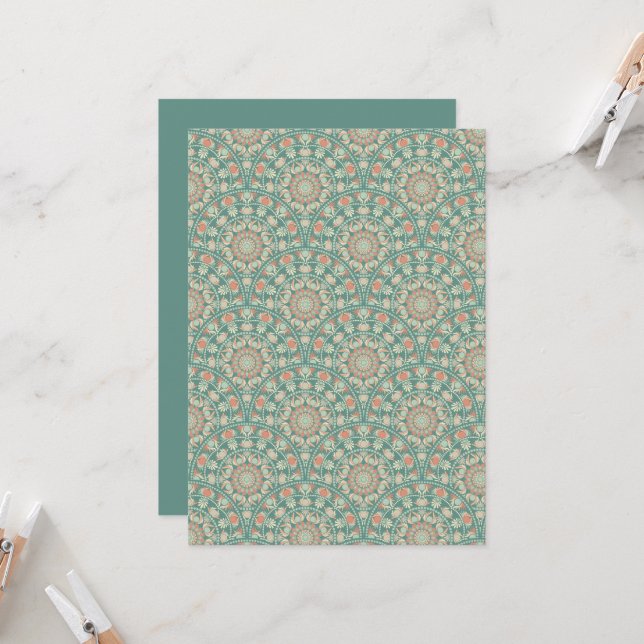 Utskrivbar Retro Sage & Sand Ornate Mandala Scallo Inbjudningar (Fram/Back In Situ)