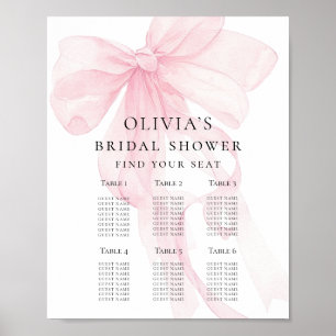 Utskrivbar rosa båge bröllopsdusch sittplatsschema poster
