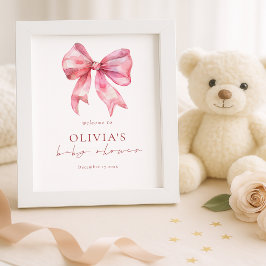 Utskrivbar Rosa Coquette Bow Välkommen Baby Shower Poster