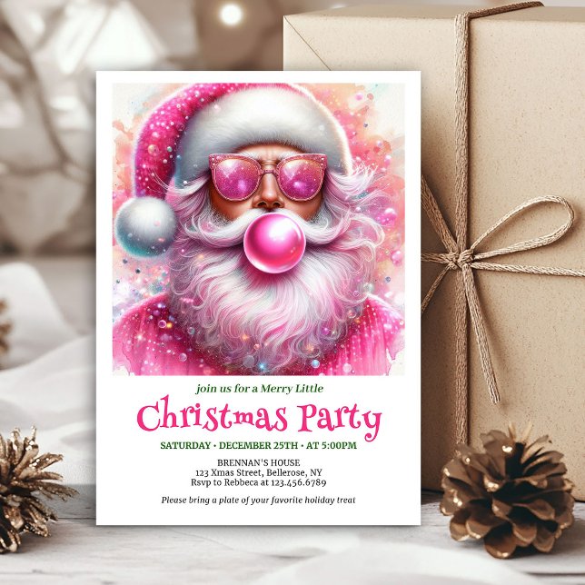 Utskrivbar Rosa Tomte Bubble Gum Rolig Jul  Inbjudningar (Printable Pink Santa Bubble Gum Funny Christmas Invitation

)