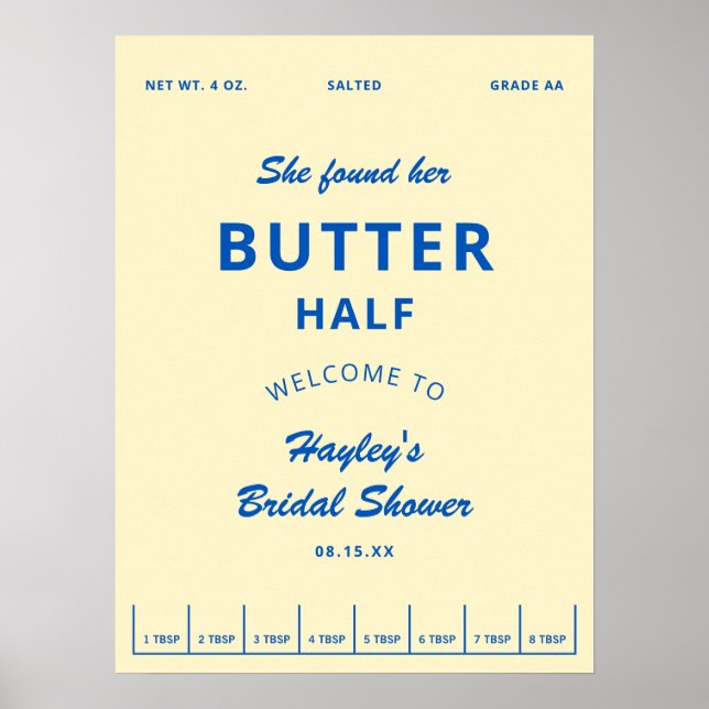 Utskrivbar Smör Halv Gul Bröllopsfest Välkommen Poster (Framsidan)
