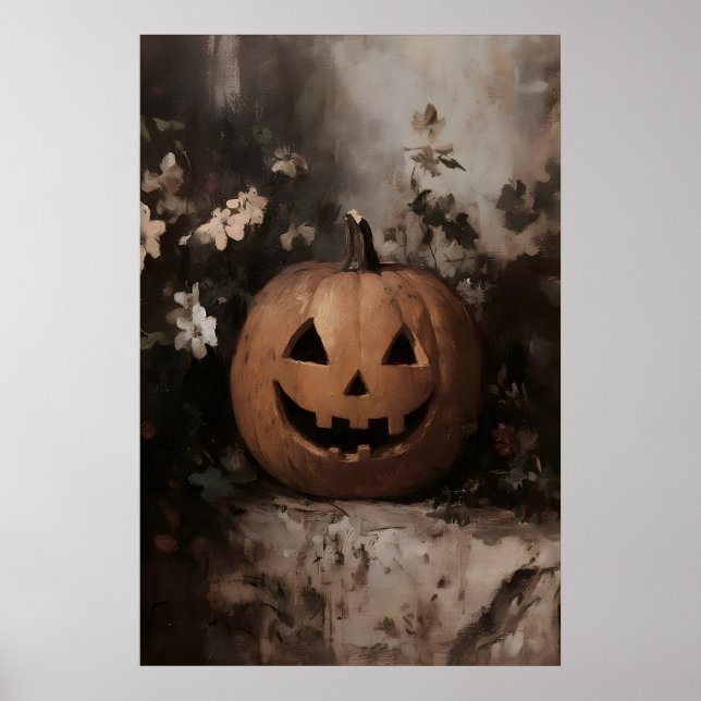 Utskrivbar stilleben med pumpa, höstvägg, målning poster (Framsidan)