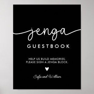 Utskrivbar svart bröllops-Jenga-gästbokssköld Poster