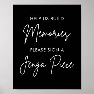 Utskrivbar svart bröllops-Jenga-gästbokssköld Poster