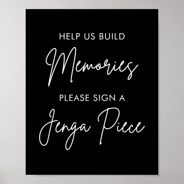 Utskrivbar svart bröllops-Jenga-gästbokssköld Poster (Framsidan)