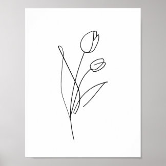 Utskrivbar Tulip Line Teckning minimal, konst blom Poster