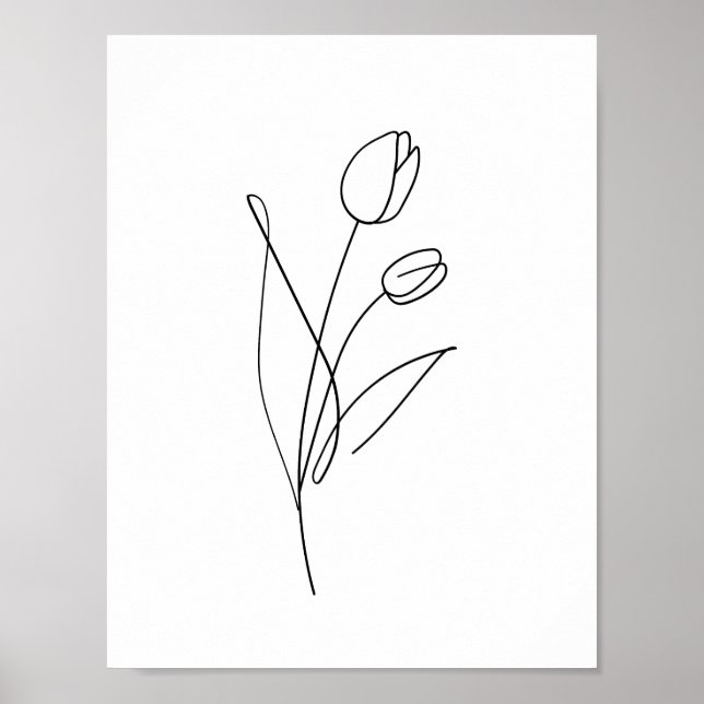 Utskrivbar Tulip Line Teckning minimal, konst blom Poster (Framsidan)