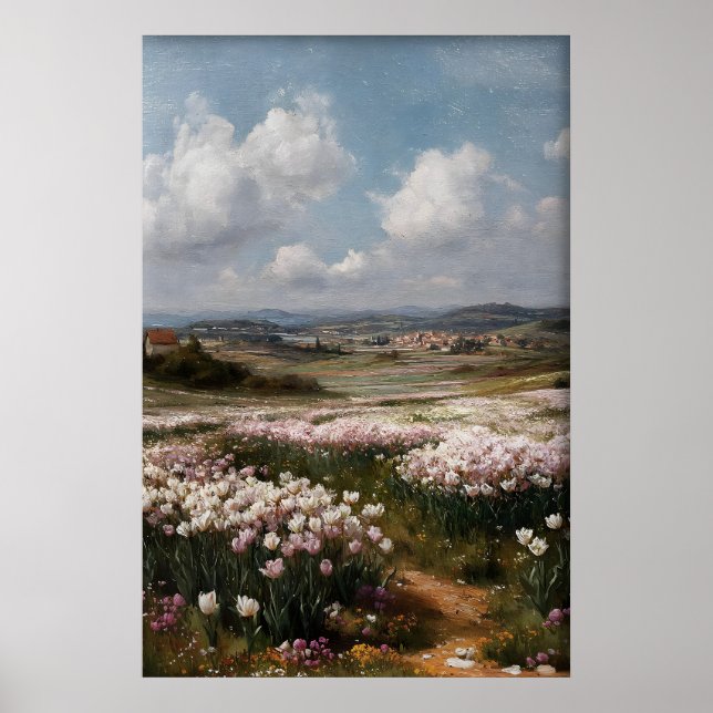 Utskrivbar Tulpaner Väggkonst, Antik Vårblomma Poster (Framsidan)