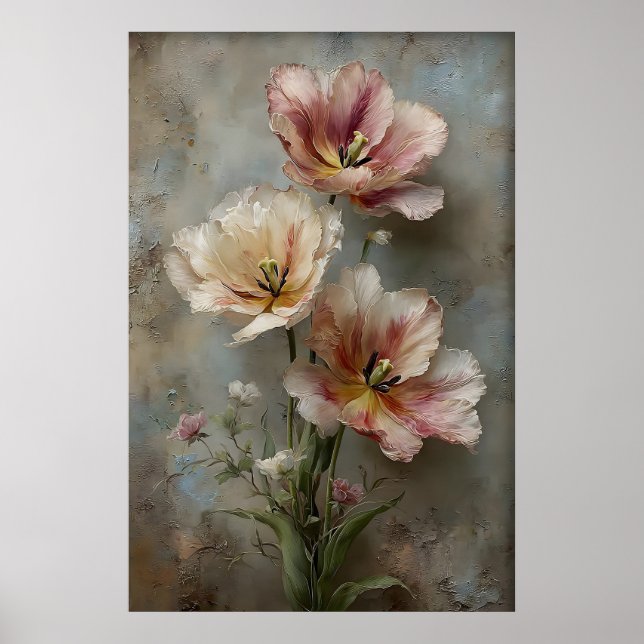 Utskrivbar Tulpaner Väggkonst, Antika Vårblommor Poster (Framsidan)