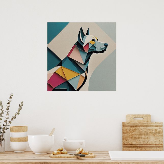 Utskrivbar vacker geometrisk illustration Hund Poster (Kök)