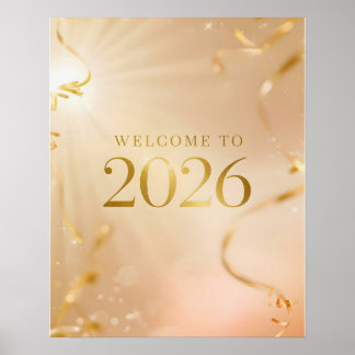 Utskrivbar “Välkommen till 2026” -affisch – Golden Poster