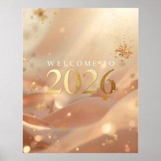 Utskrivbar “Välkommen till 2026” -affisch – Golden Poster