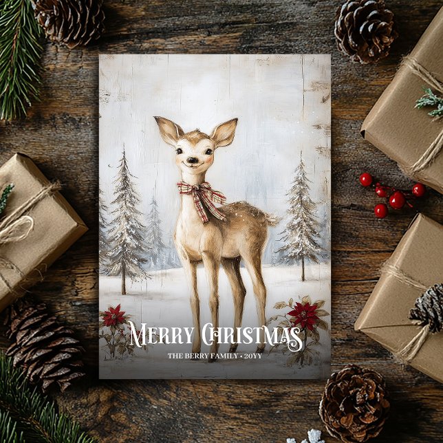 Utskrivbar vattenfärg Röd Vit Julhjort Kort (Printable Watercolor Red White Christmas Deer Card)