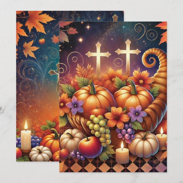 Utskrivbar Vibrant Christian Halloween Cornucopia Inbjudningar (Fram/baksida)