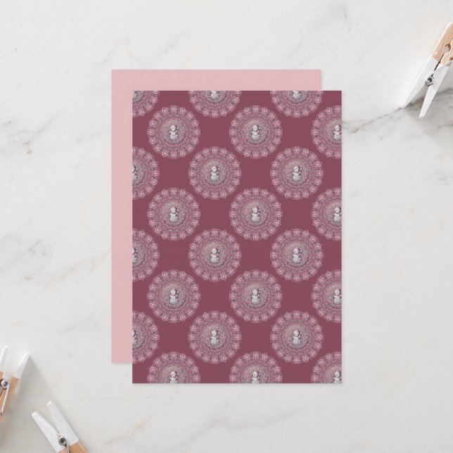 Utskrivbar visklik Rosa Snögubbe Polka Dot Mandala Inbjudningar (Fram/Back In Situ)