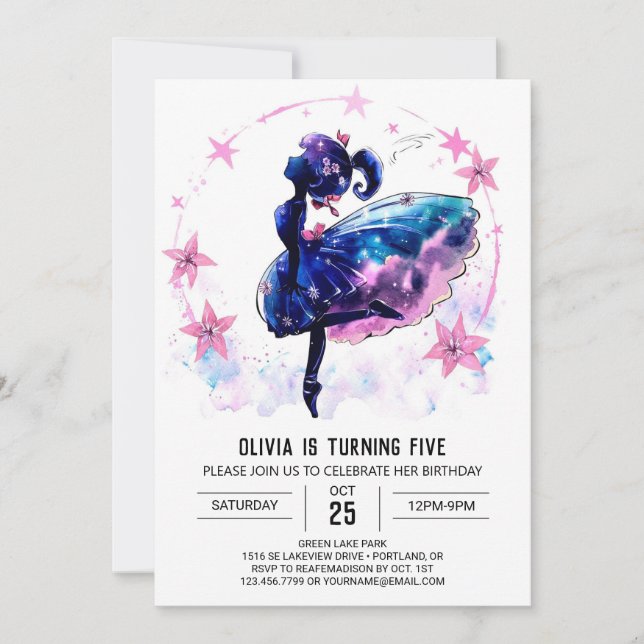 Utskrivbar Whimsical Ballerina Birthday Inbjudningar (Framsida)