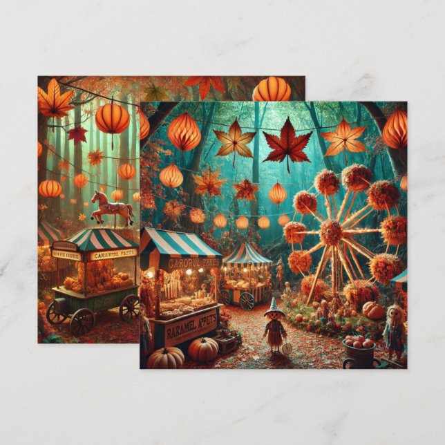 Utskrivbar Whimsical Höstmarknad Scrapbook Inbjudningar (Fram/baksida)