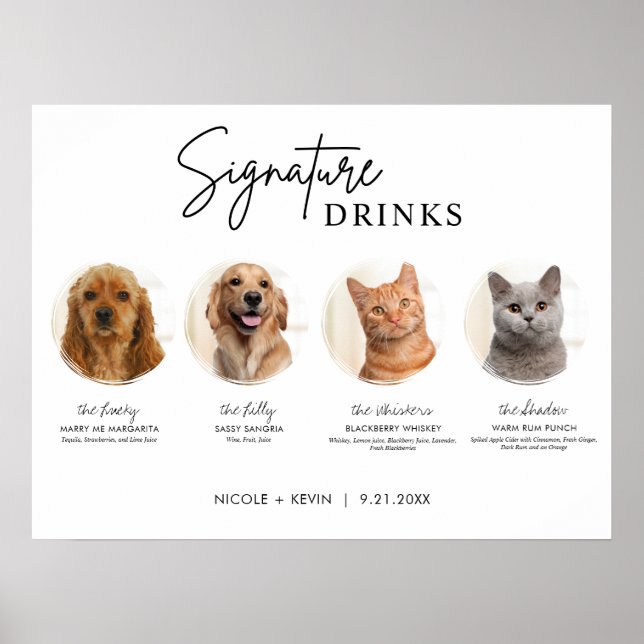 Utskrivbara 4 Pets Namnteckning Drinks Bröllop Pub Poster (Framsidan)