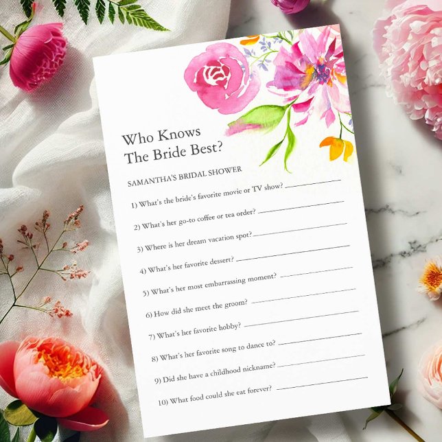 Utskrivbara Blommiga Bröllopsfest Frågespel Inbjudningar (Printable bridal shower games with a Love is in Bloom theme by Do tell A Belle)