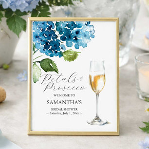 Utskrivbara blommor och Prosecco Bröllopsdusch-sky Poster