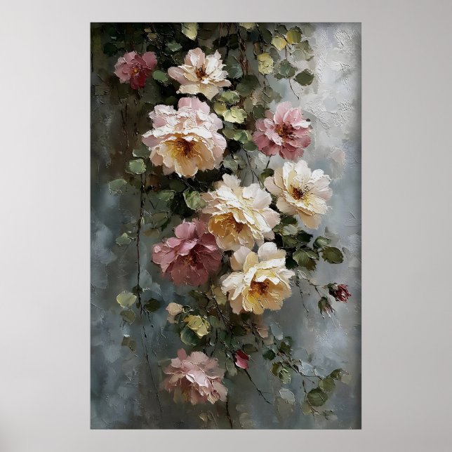 Utskrivbara blommor väggkonst, Antik våräng Poster (Framsidan)