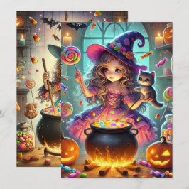 Utskrivbara Cute Whimsical Witch Halloween-behandl Inbjudningar