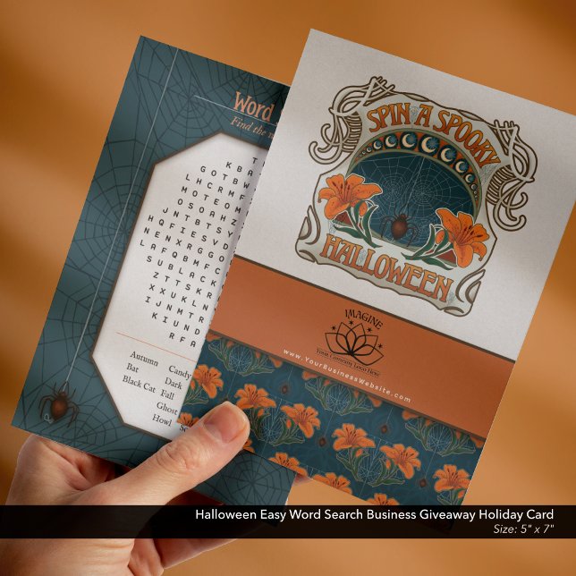 Utskrivbara Halloween Easy Ord Search Business Julkort (Halloween Business Freebie Giveaway Holiday Card with Logo and Website–Easy Word Search )