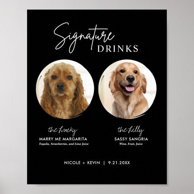 Utskrivbara hundsignaturdrycker Bröllopsbarskylt Poster (Framsidan)