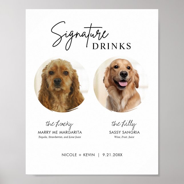 Utskrivbara hundsignaturdrycker Bröllopsbarskylt Poster (Framsidan)