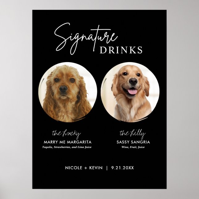 Utskrivbara hundsignaturdrycker Bröllopsbarskylt Poster (Framsidan)