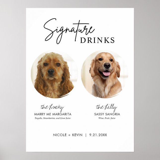 Utskrivbara hundsignaturdrycker Bröllopsbarskylt Poster (Framsidan)