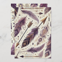 Utskrivbara Lila & Guld Boho Arrows & Feathers Inbjudningar