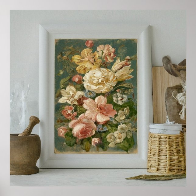 Utskrivbara moderna vackra handmålade blommor poster (Framsidan)