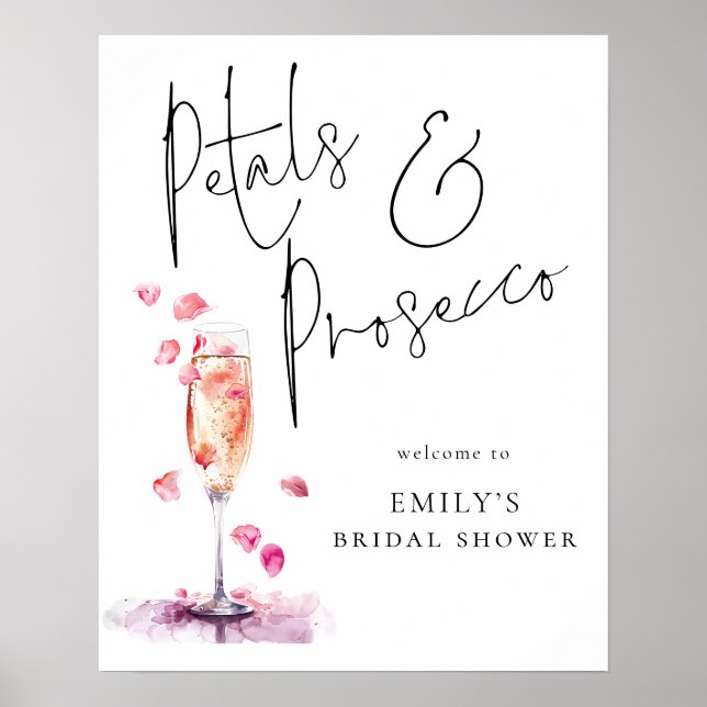 Utskrivbara Petals Prosecco Välkommen till Möhippa Poster (Framsidan)