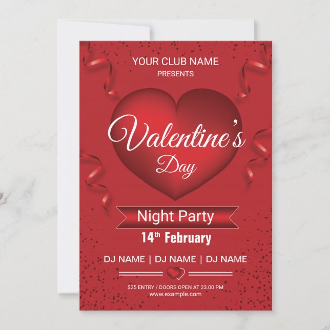 Utskrivbara Valentineser Party Flyer-mall Inbjudningar (Framsida)