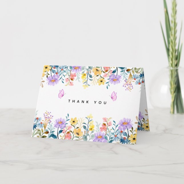 Utskrivbart Blommigt Tackkort  Direkt Nedladdning (Framsida)