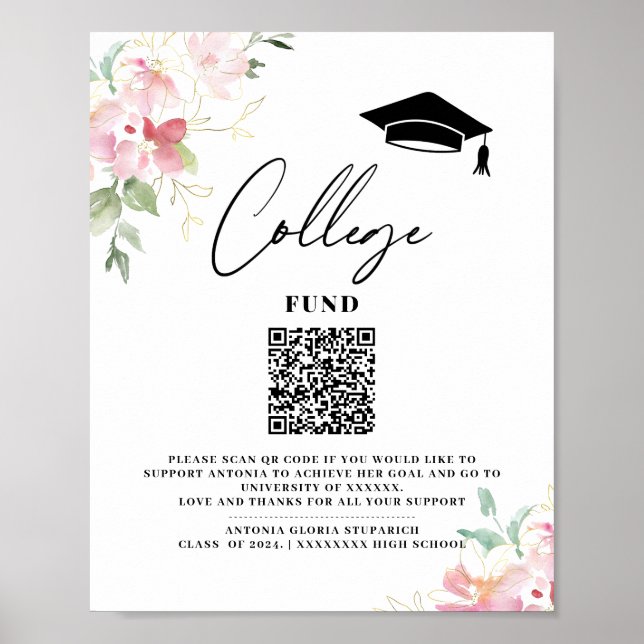 Utskrivbart examensskylt med blommor för universit poster (Framsidan)